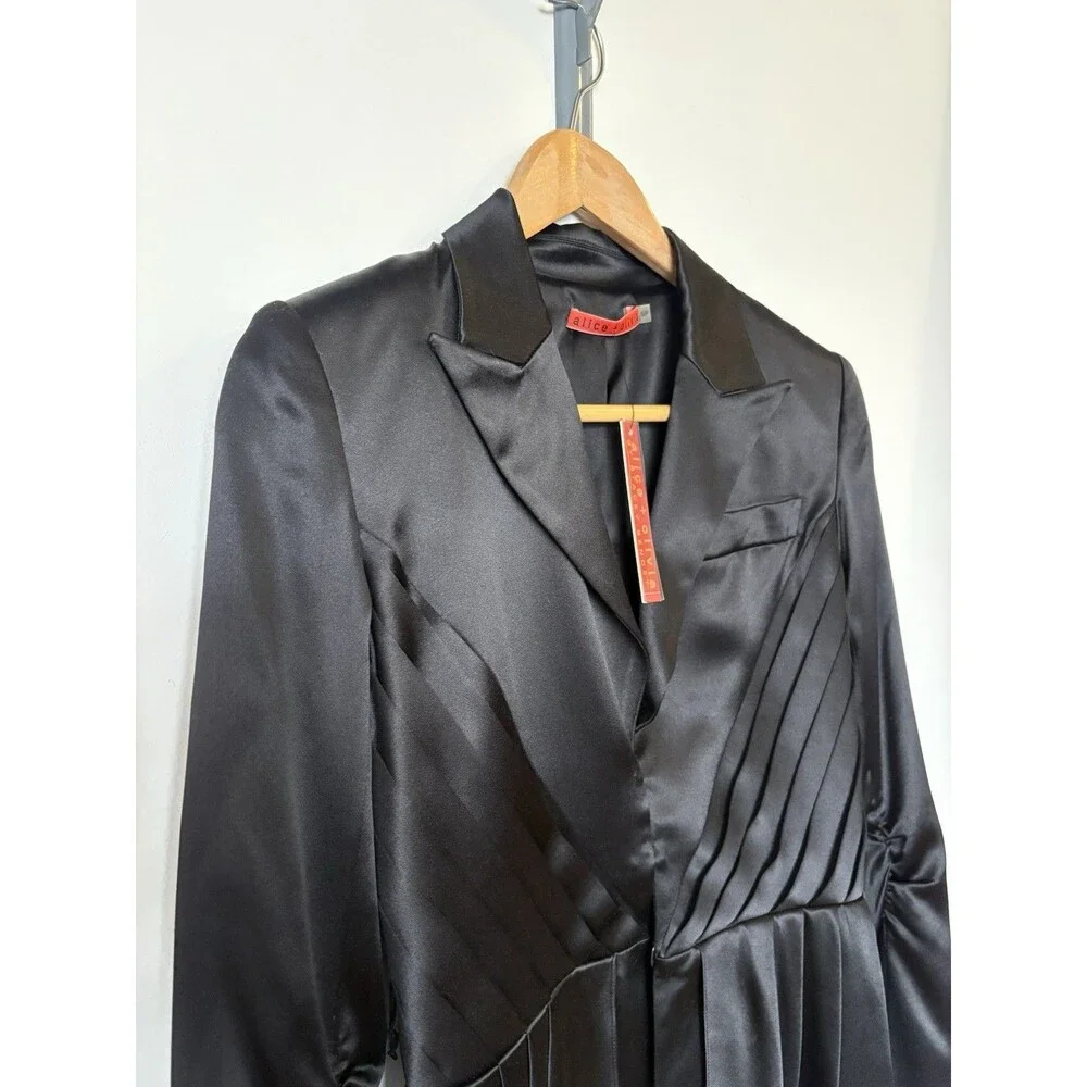 NWT Alice + Olivia Black Silk Blazer Jacket Size Small